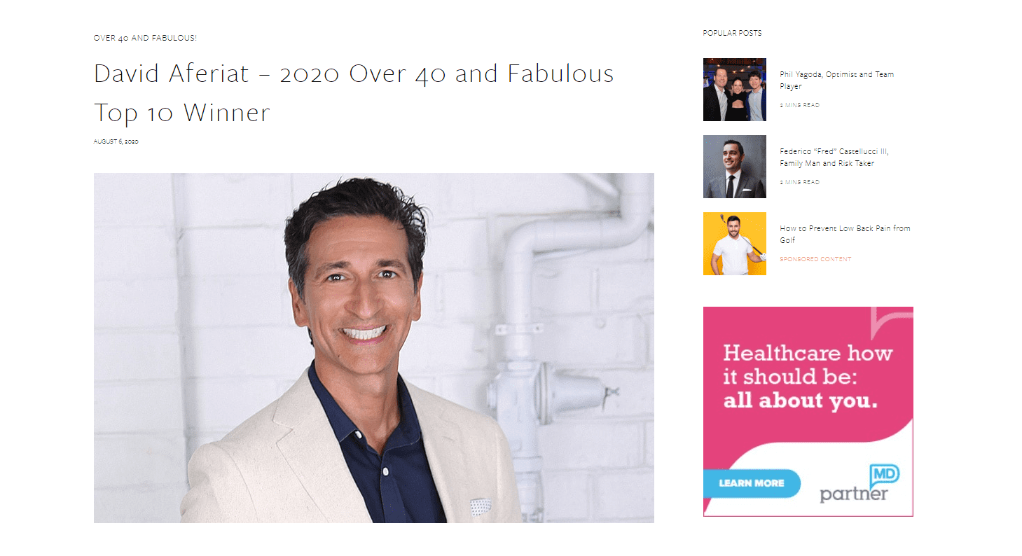 David Aferiat – 2020 Over 40 and Fabulous Top 10 Winner